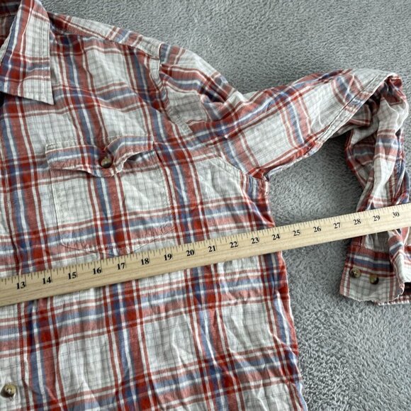 Wrangler Mens XL Plaid Button-Up Shirt Red Blue White 100% Cotton 5856 - Picture 5 of 7